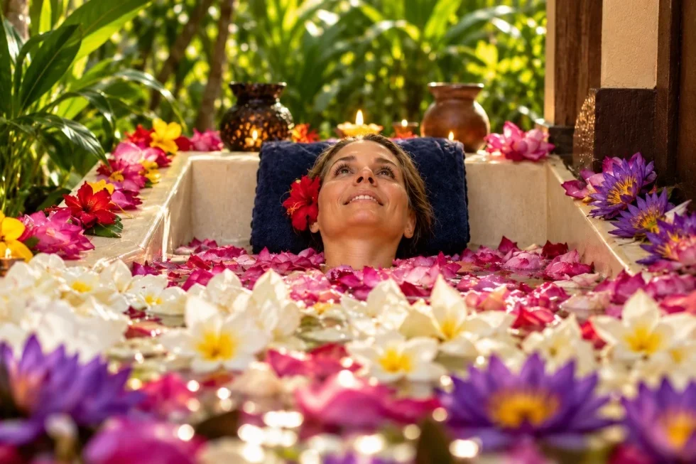 Blütenbad während der Ayurveda-Kur