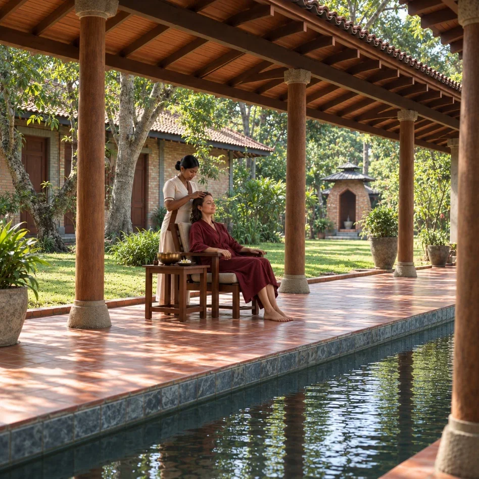 Ayurvedische Kopfmassage auf der Terrasse